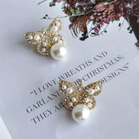 Thumbnail for Crystal Pearl Inlaid Butterfly Earrings - ArtGalleryZen