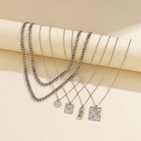Thumbnail for Cuban Layered Round Disk Ring Buckle Square Pendant Chunky Curb Chain Necklace Set - ArtGalleryZen