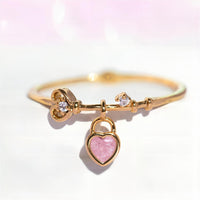 Thumbnail for Cute 18K Gold Dangle Crystal Heart Lock Ring - ArtGalleryZen