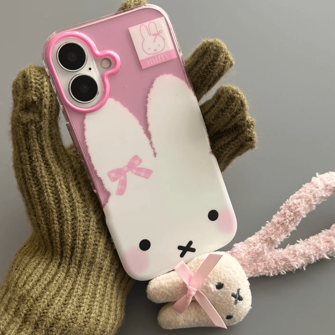 Cute Bowknot Miffy iPhone Case With Plush Lanyard - ArtGalleryZen