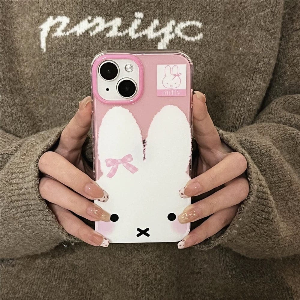 Cute Bowknot Miffy iPhone Case With Plush Lanyard - ArtGalleryZen