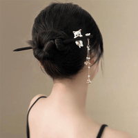 Thumbnail for Cute Cat Pendant Flower Pearl Tassel Wooden Hair Fork Hair Pin - ArtGalleryZen