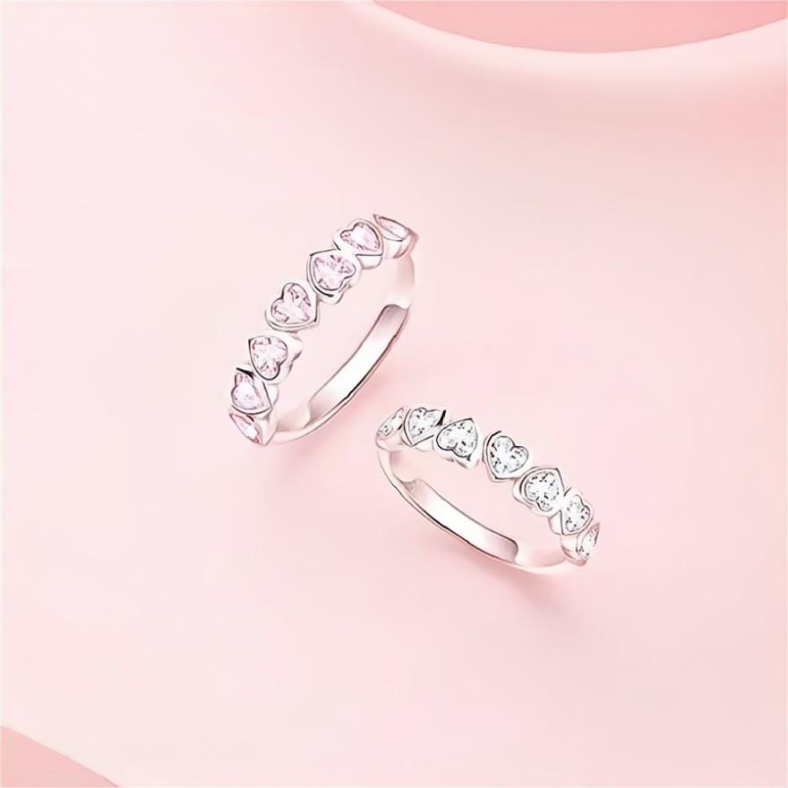 Cute CZ Inlaid Heart Matching Ring - ArtGalleryZen