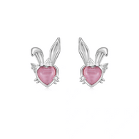 Thumbnail for Cute CZ Inlaid Opal Heart Rabbit Earrings - ArtGalleryZen