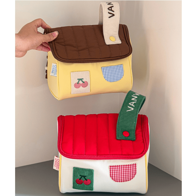 Cute Embroidery House Multi-Layer Makeup Bag Portable Travel Large Capacity Storage Bag - ArtGalleryZen