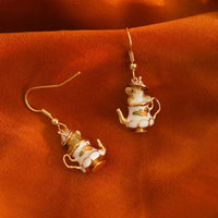 Thumbnail for Cute Enamel Teacup Hamster Earrings Necklace - ArtGalleryZen