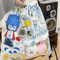 Thumbnail for Cute Hip Hop Girl Kpop Fan Display Drawstring Backpack - ArtGalleryZen