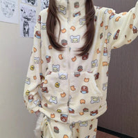 Thumbnail for Cute Kitten Star Rilakkuma Winter Fluffy Pajama Set - ArtGalleryZen