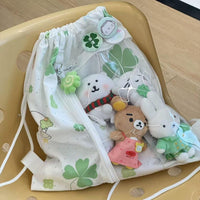 Thumbnail for Cute Lucky Clover Strawberry Puppy Kpop Fan Display Drawstring Backpack - ArtGalleryZen