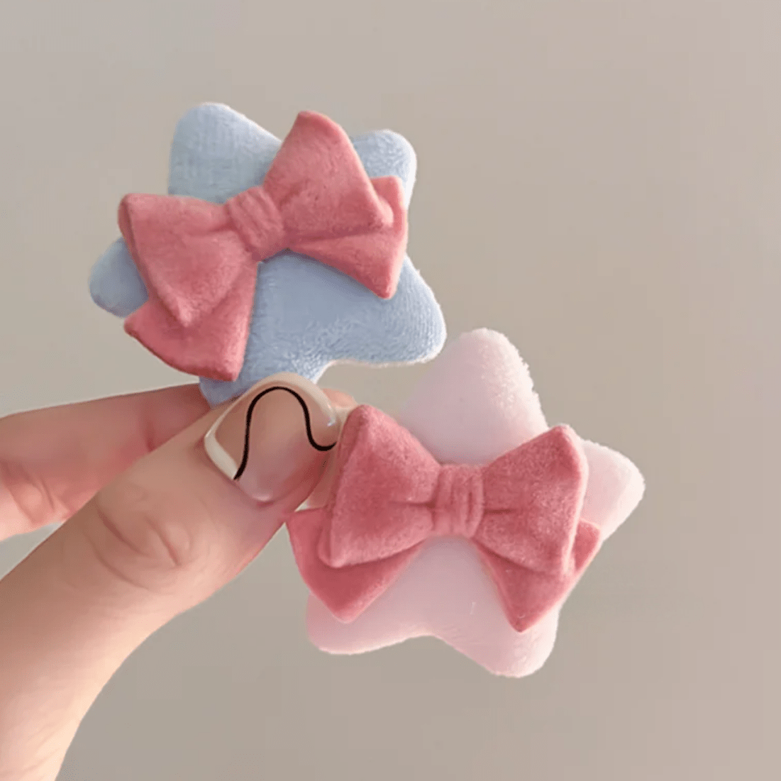 Cute Plush Star Bowknot Hair Clip Set - ArtGalleryZen
