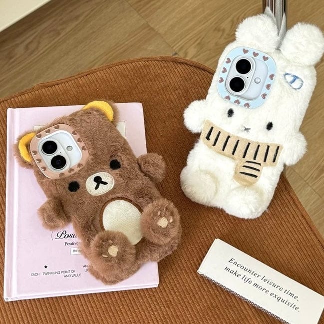 Cute Scarf Bunny Bear Plush iPhone Case - ArtGalleryZen