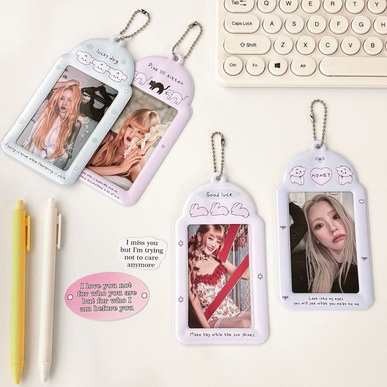 Cute Sheep Bunny Puppy Kitten Kpop Keychain Photocard Holder - ArtGalleryZen