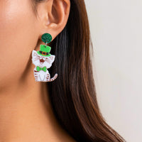 Thumbnail for Cute Smiling Kitten Dangle Earrings - ArtGalleryZen