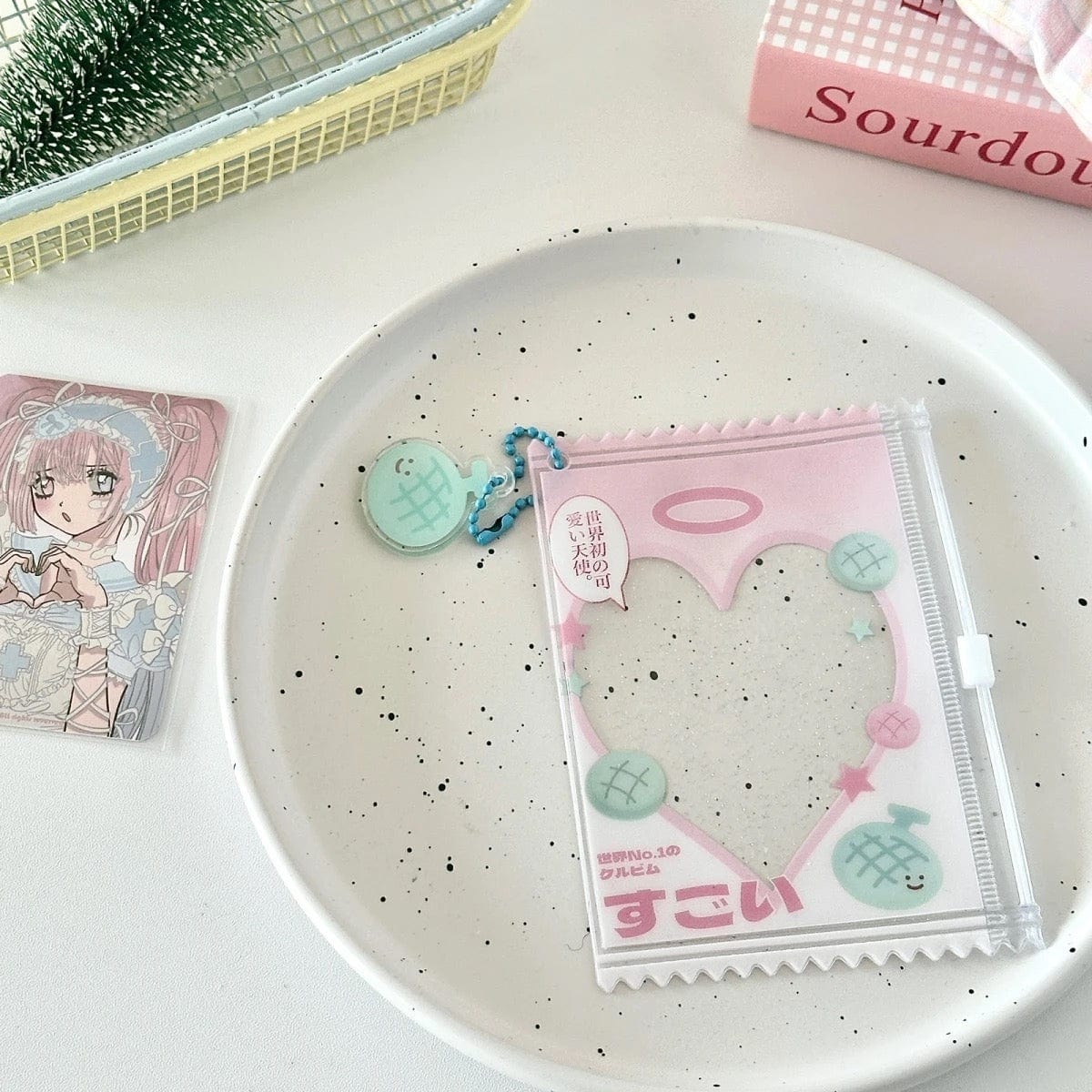 Cute Strawberry Lucky Clover Candy Bag Kpop Keychain Photocard Holder - ArtGalleryZen