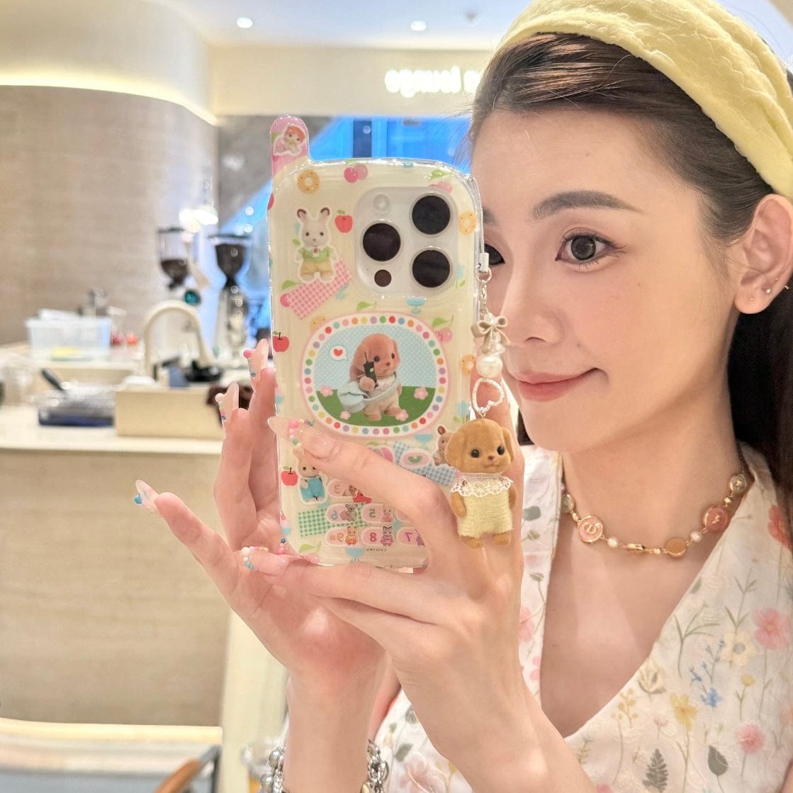 Cute Sylvanian Families Phone Shaped iPhone Case With Charm - ArtGalleryZen