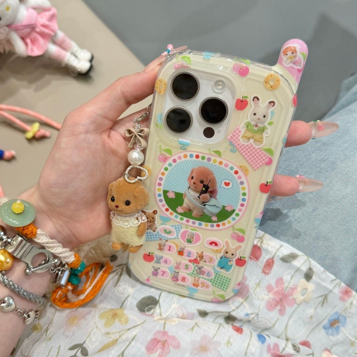 Cute Sylvanian Families Phone Shaped iPhone Case With Charm - ArtGalleryZen