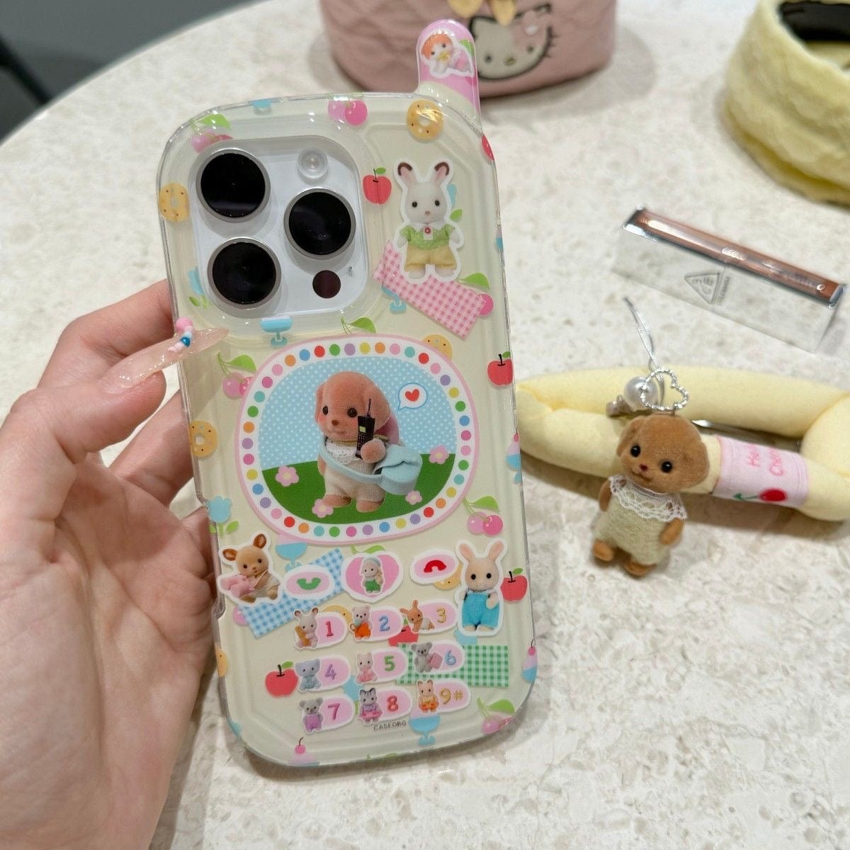 Cute Sylvanian Families Phone Shaped iPhone Case With Charm - ArtGalleryZen