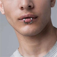 Thumbnail for Cyberpunk 2Pcs Geometric Pattern Stackable Non Piercing Lip Cuff Set - ArtGalleryZen