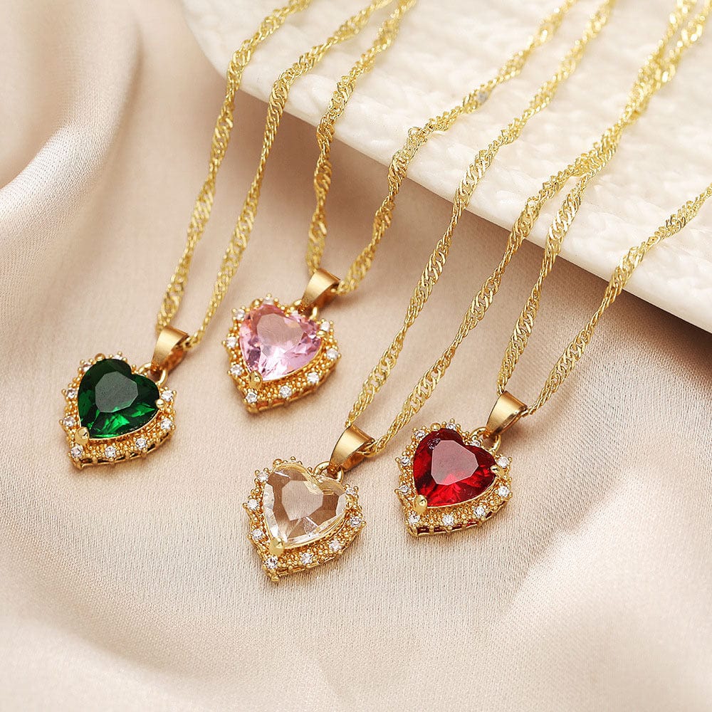 CZ Inlaid Crystal Heart Pendant Necklace - ArtGalleryZen