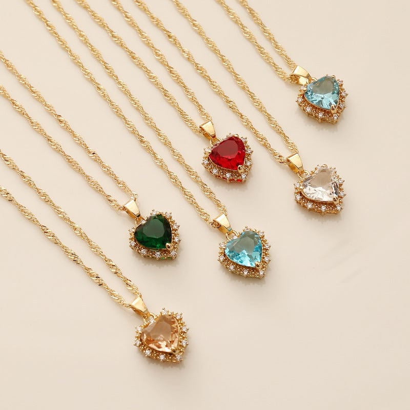 CZ Inlaid Crystal Heart Pendant Necklace - ArtGalleryZen