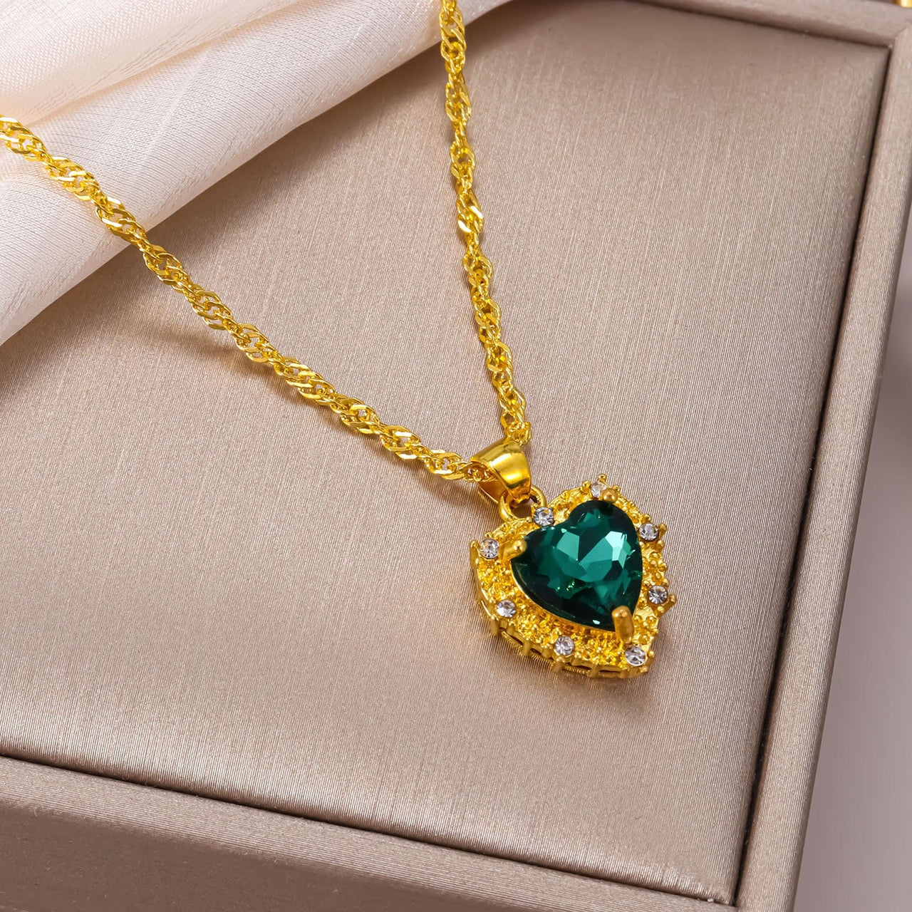 CZ Inlaid Crystal Heart Pendant Necklace - ArtGalleryZen