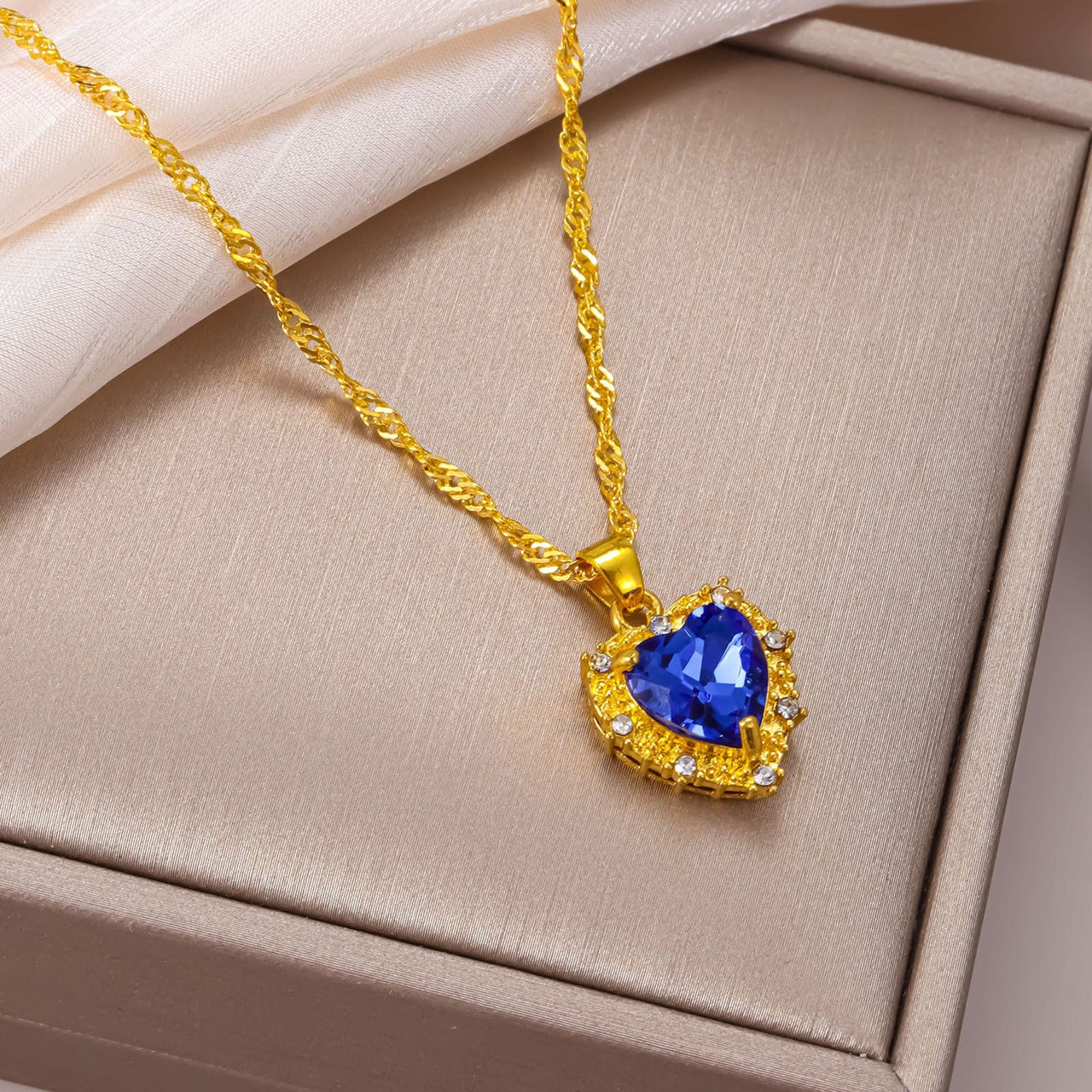 CZ Inlaid Crystal Heart Pendant Necklace - ArtGalleryZen