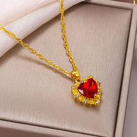 Thumbnail for CZ Inlaid Crystal Heart Pendant Necklace - ArtGalleryZen