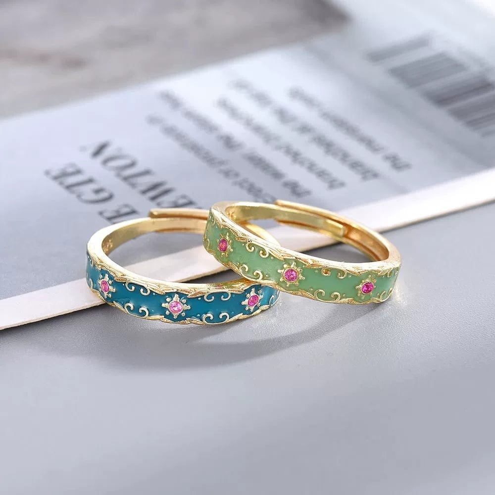 CZ Inlaid Enamel English Floral Ring - ArtGalleryZen