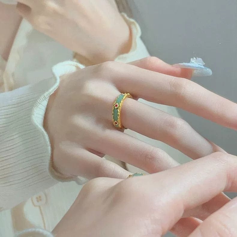 CZ Inlaid Enamel English Floral Ring - ArtGalleryZen