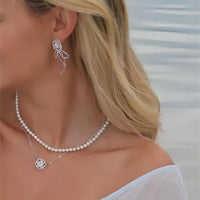 Thumbnail for CZ Inlaid Pink Crystal Floral Heart Necklace - ArtGalleryZen