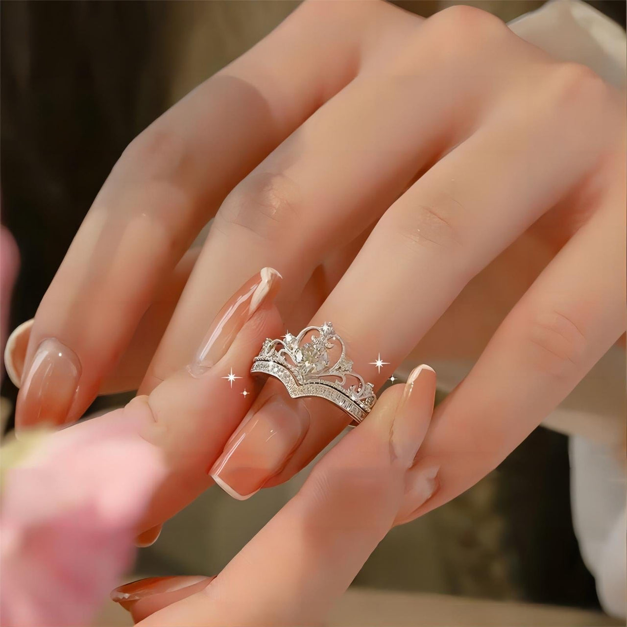 CZ Inlaid Stackable Silver Crown Ring Set - ArtGalleryZen