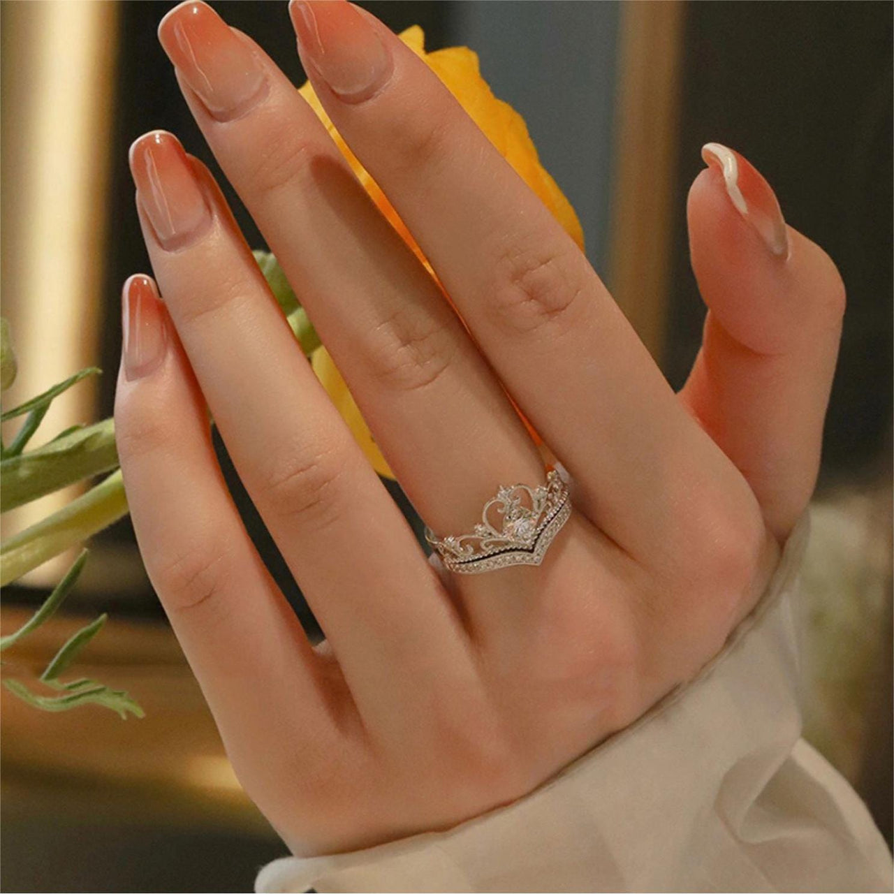 CZ Inlaid Stackable Silver Crown Ring Set - ArtGalleryZen