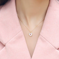 Thumbnail for Dainty 18K Gold Filled Rhinestone Inlaid Natural Shell Heart Pendant Necklace - ArtGalleryZen