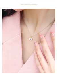 Thumbnail for Dainty 18K Gold Filled Rhinestone Inlaid Natural Shell Heart Pendant Necklace - ArtGalleryZen
