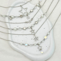 Thumbnail for Dainty 6pcs Hollow Star Pendant Pearl Crystal Chain Necklace Set - ArtGalleryZen