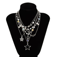 Thumbnail for Dainty 6pcs Hollow Star Pendant Pearl Crystal Chain Necklace Set - ArtGalleryZen