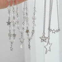 Thumbnail for Dainty 6pcs Hollow Star Pendant Pearl Crystal Chain Necklace Set - ArtGalleryZen