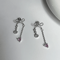 Thumbnail for Dainty Bowknot Crystal Inlaid Heart Tassel Chain Earring - ArtGalleryZen