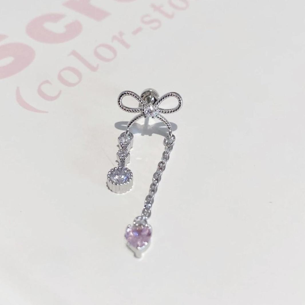 Dainty Bowknot Crystal Inlaid Heart Tassel Chain Earring - ArtGalleryZen