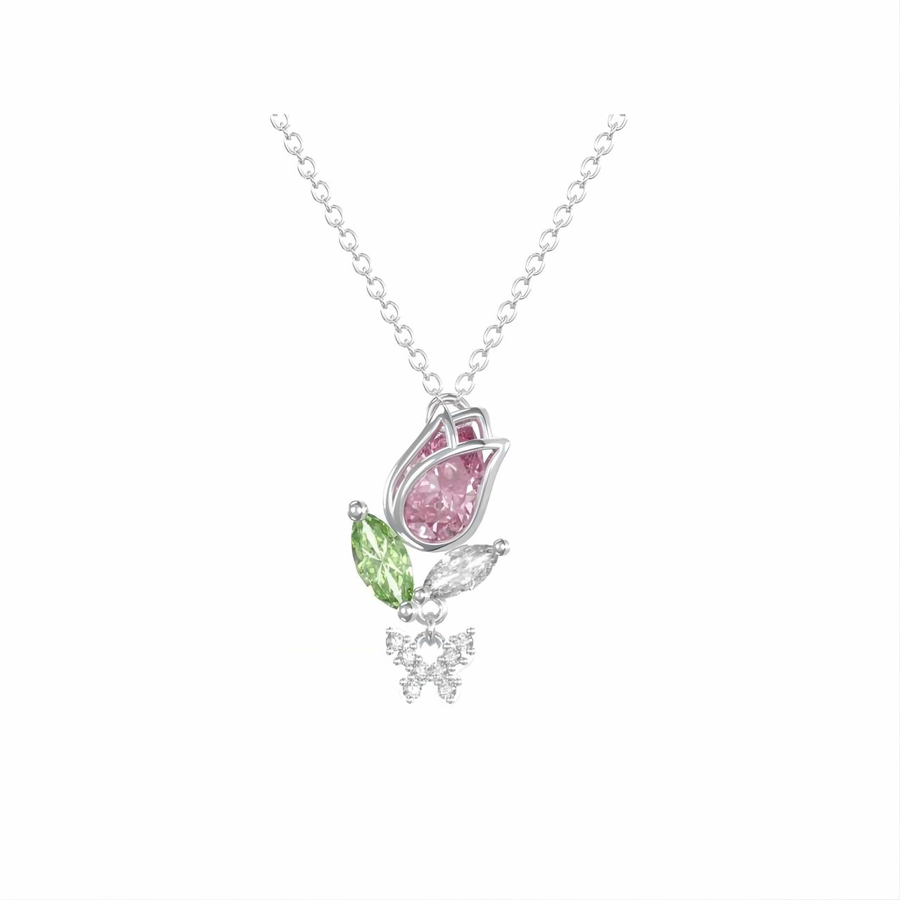 Dainty Crystal Butterfly Tulip Necklace - ArtGalleryZen