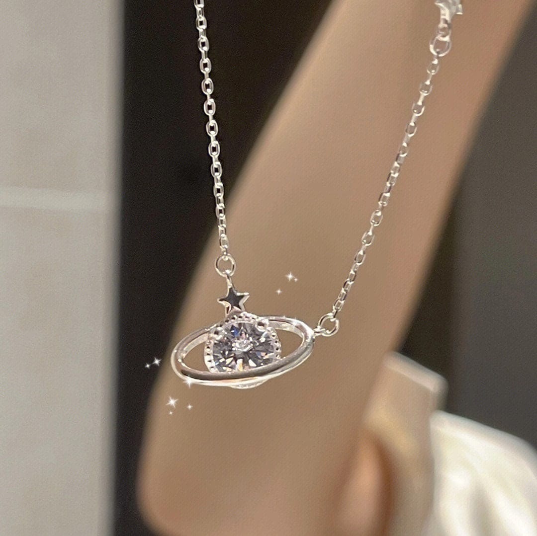 Dainty Crystal Celestial Planet Star Pendant Necklace - ArtGalleryZen