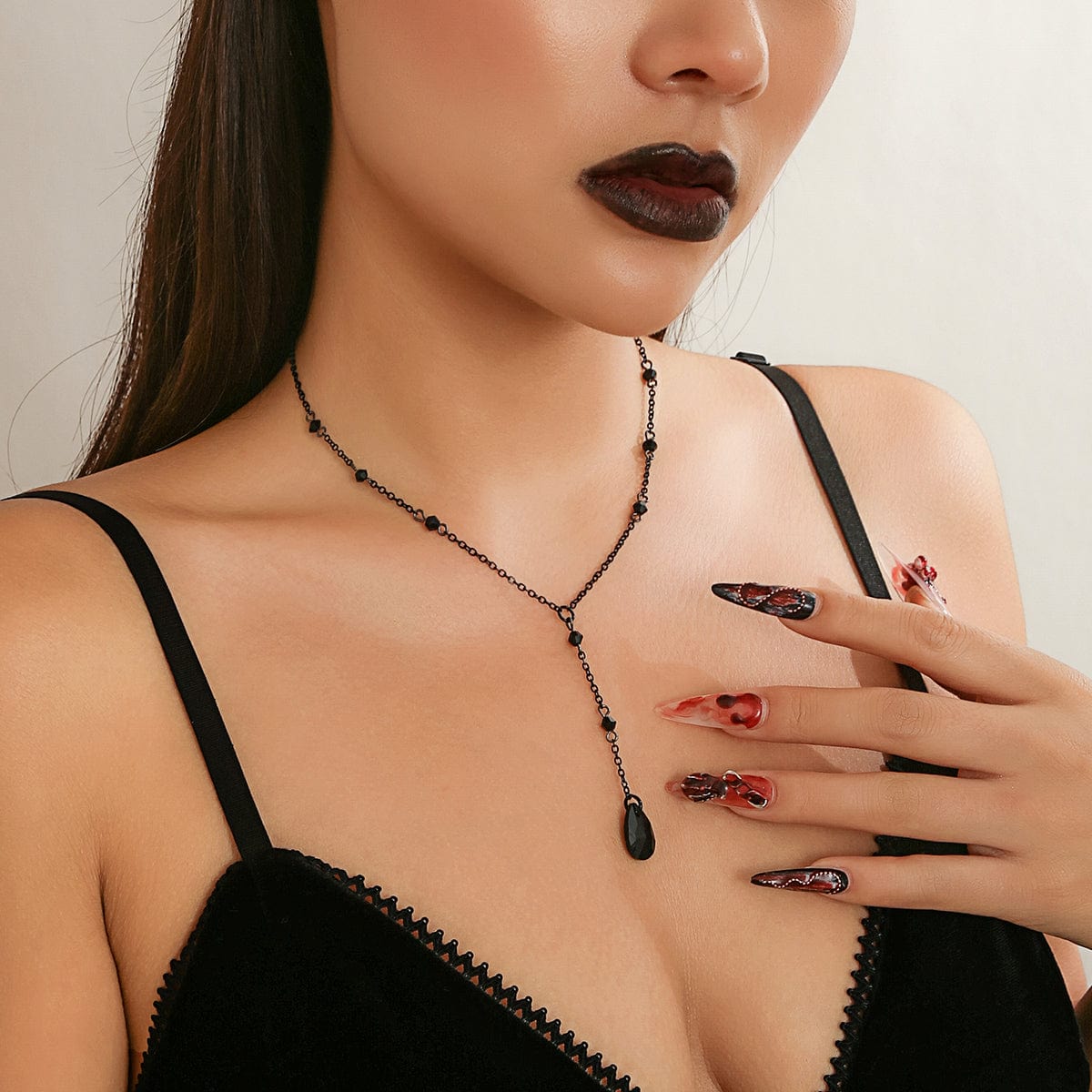 Dainty Crystal Pendant Y Necklace - ArtGalleryZen