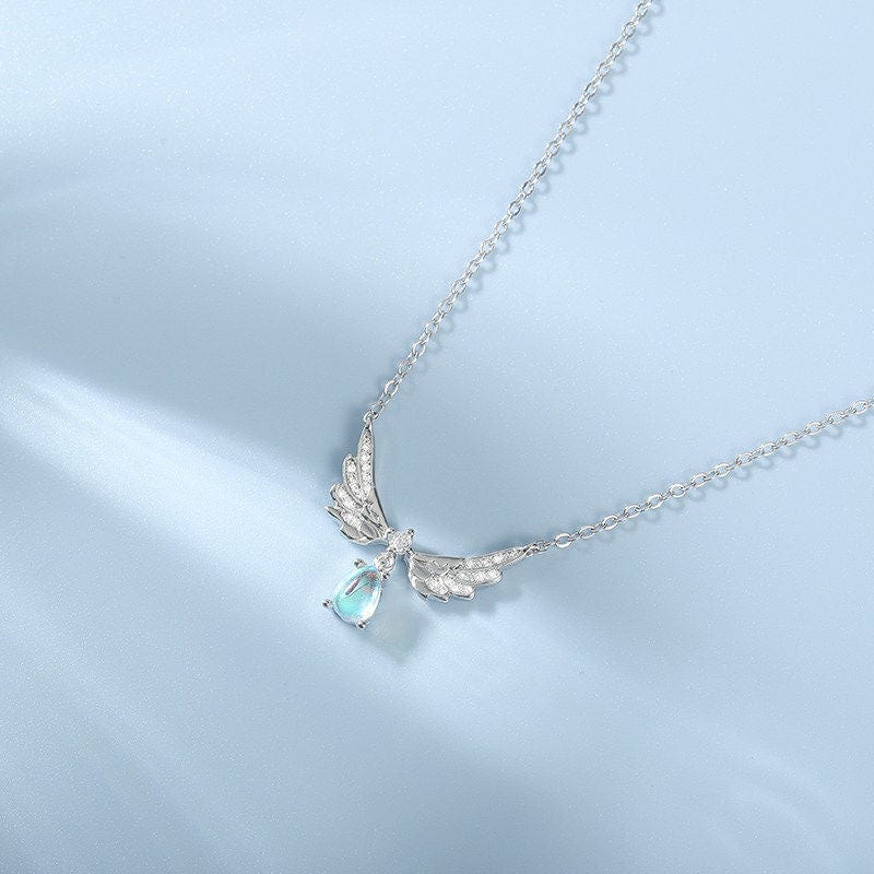Dainty CZ Inalid Crystal Waterdrop Angel Wings Necklace - ArtGalleryZen