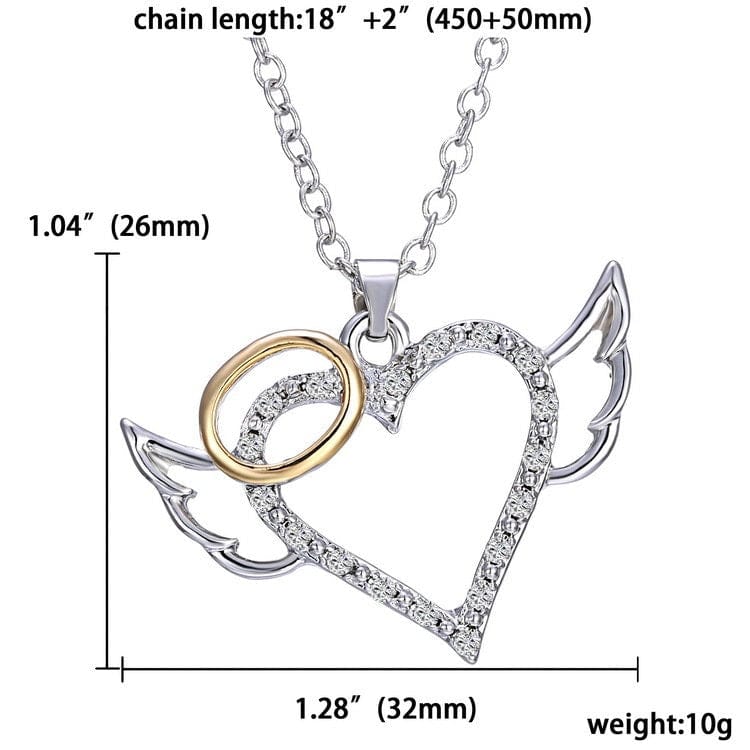 Dainty CZ Inlaid Angel Wing Heart Pendant Necklace - ArtGalleryZen