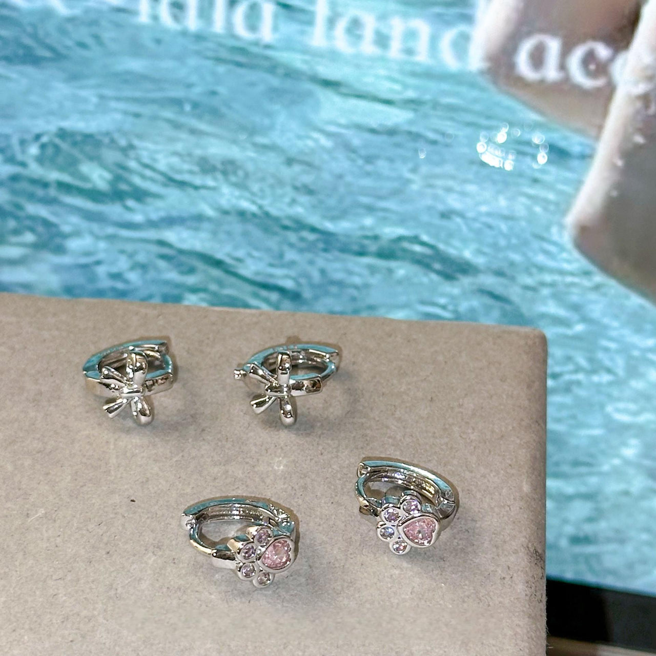Dainty CZ Inlaid Cat Claw Bowknot Huggie Hoop Earrings - ArtGalleryZen