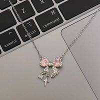 Thumbnail for Dainty CZ Inlaid Crystal Bowknot Star Necklace - ArtGalleryZen