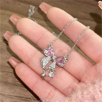 Thumbnail for Dainty CZ Inlaid Crystal Bowknot Star Necklace - ArtGalleryZen