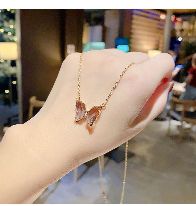Dainty CZ Inlaid Crystal Butterfly Necklace Earrings Ring Set - ArtGalleryZen