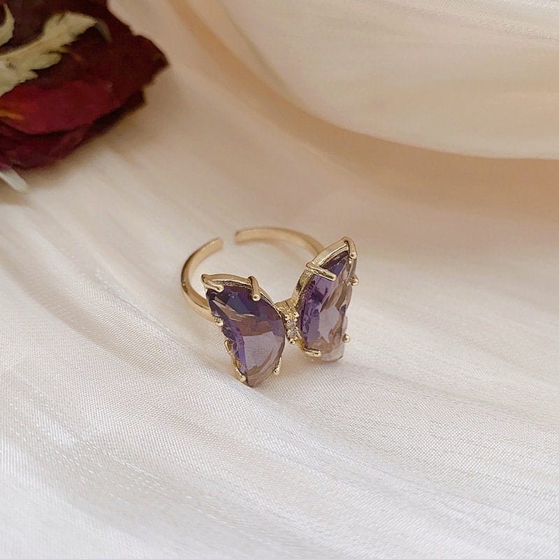 Dainty CZ Inlaid Crystal Butterfly Necklace Earrings Ring Set - ArtGalleryZen