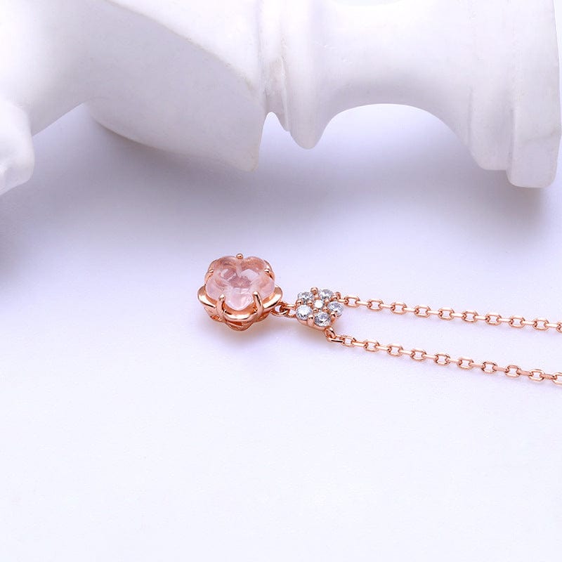 Dainty CZ Inlaid Crystal Cherry Blossom Necklace - ArtGalleryZen